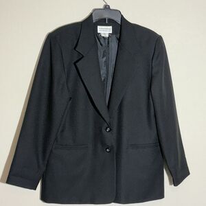 VTG Leslie Fay Haberdashery Suit Jacket Womens 14 Black Twill OfficeCorp Chic